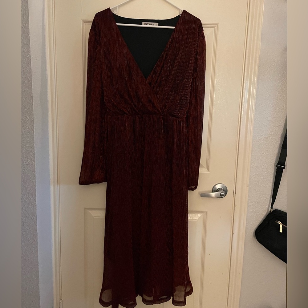 Elegant Red Long Sleeve Dress